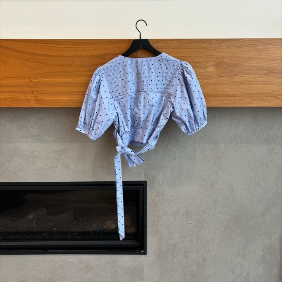 Tularosa Capri Polka Dot Puff Sleeve Wrap Crop Top, Size S - Picture 9 of 12